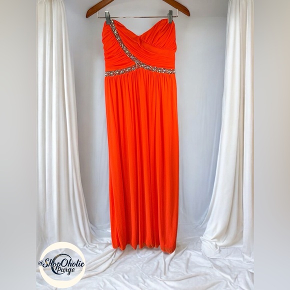 Strapless Prom Dress Sz 11 Beaded Formal Gown NWT City Studio Neon Coral - Picture 1 of 9